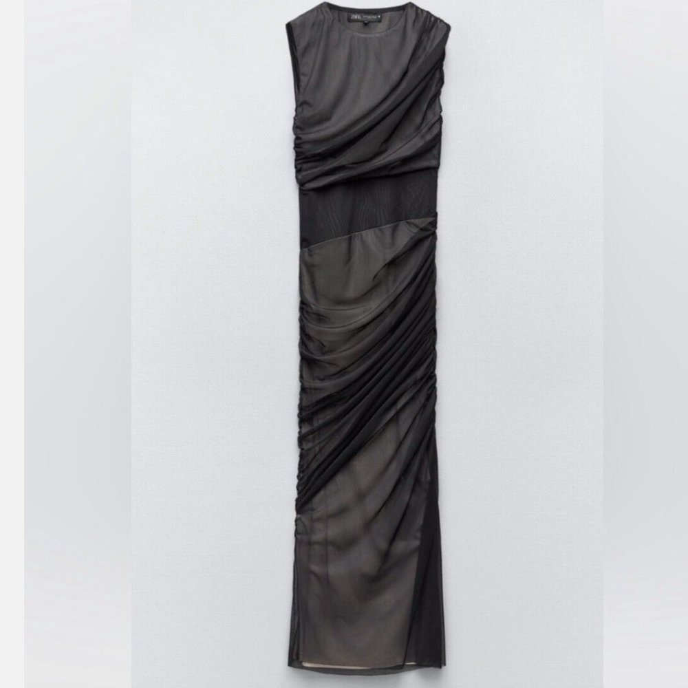 Zara mesh bodycon midi dress tulle - Picture 3 of 8